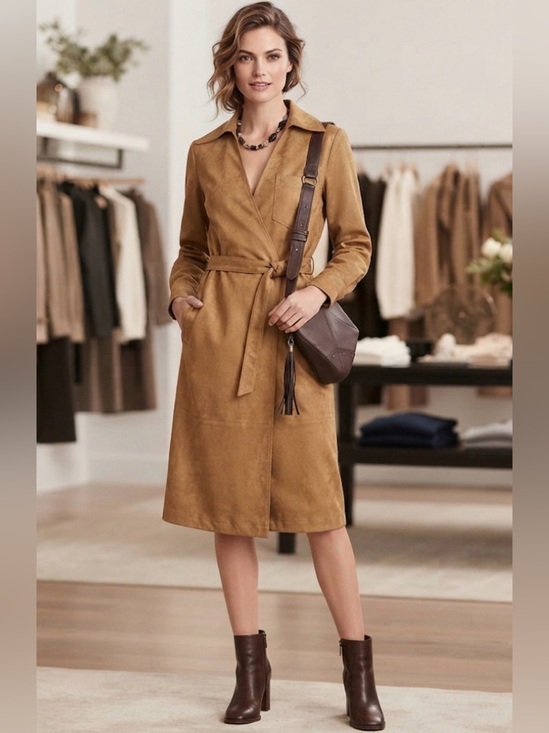 Banana Republic Factory Dresses & Skirts - Banana Republic Vegan Suede Belted Wrap Dress in a tan color SZ 10